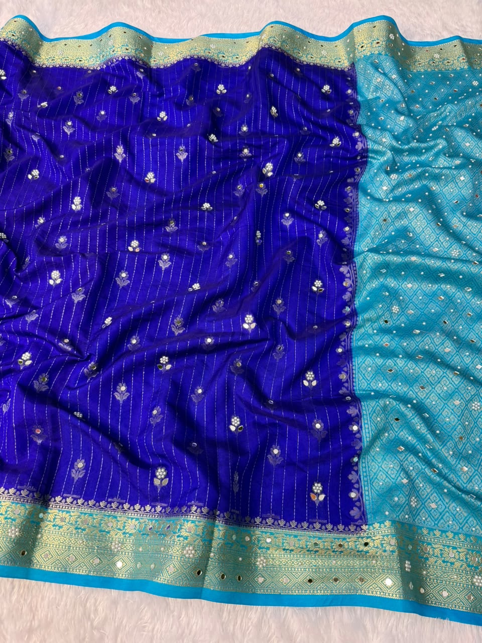 Premium Dupion Silk Silver Buti Saree