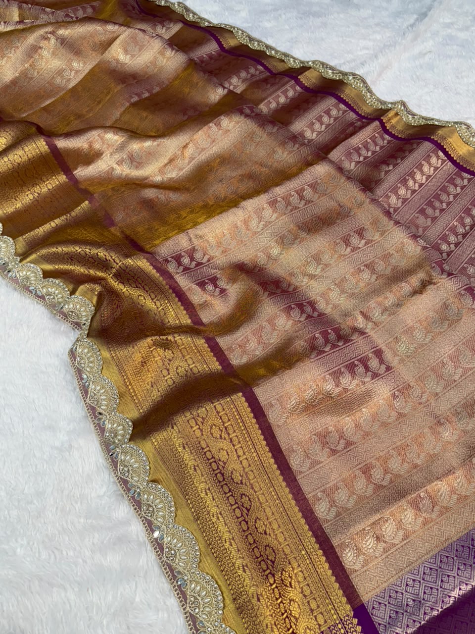 Soft Golden Banarasi Tissue Saree