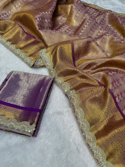 Soft Golden Banarasi Tissue Saree
