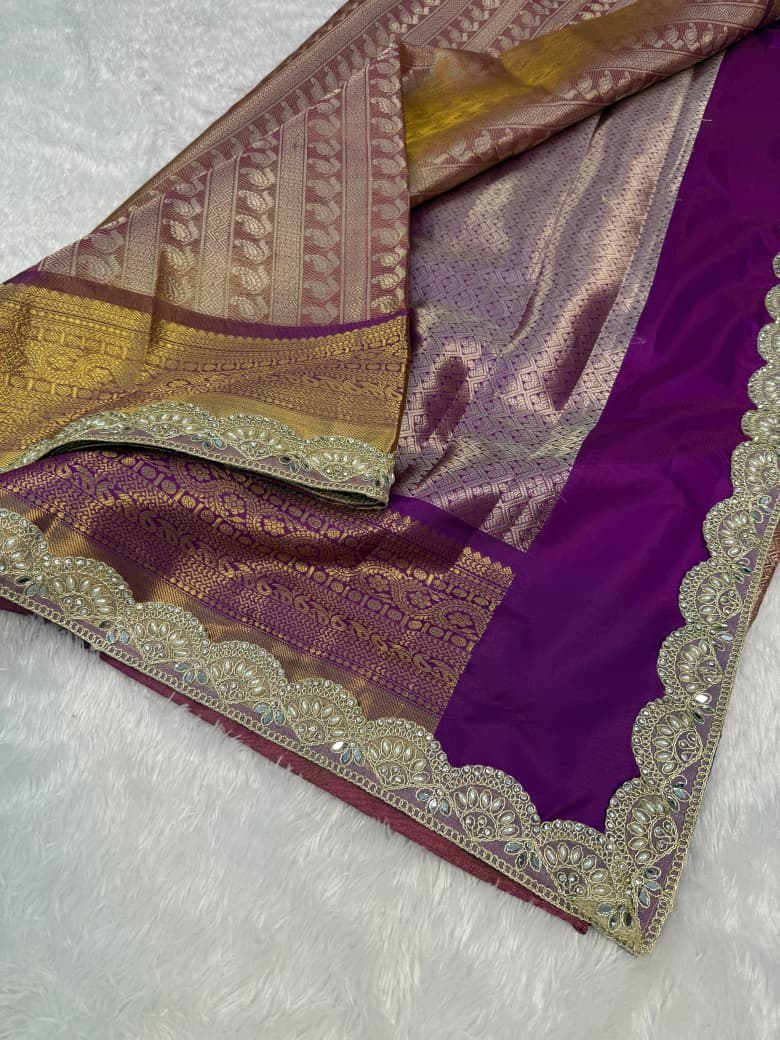 Soft Golden Banarasi Tissue Saree