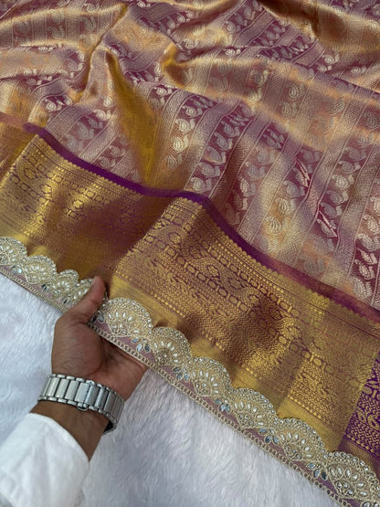 Soft Golden Banarasi Tissue Saree