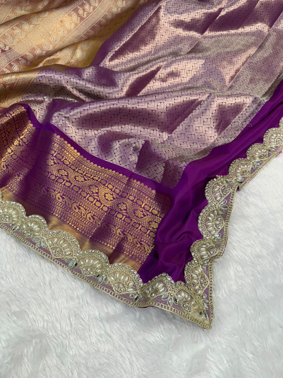 Soft Golden Banarasi Tissue Saree