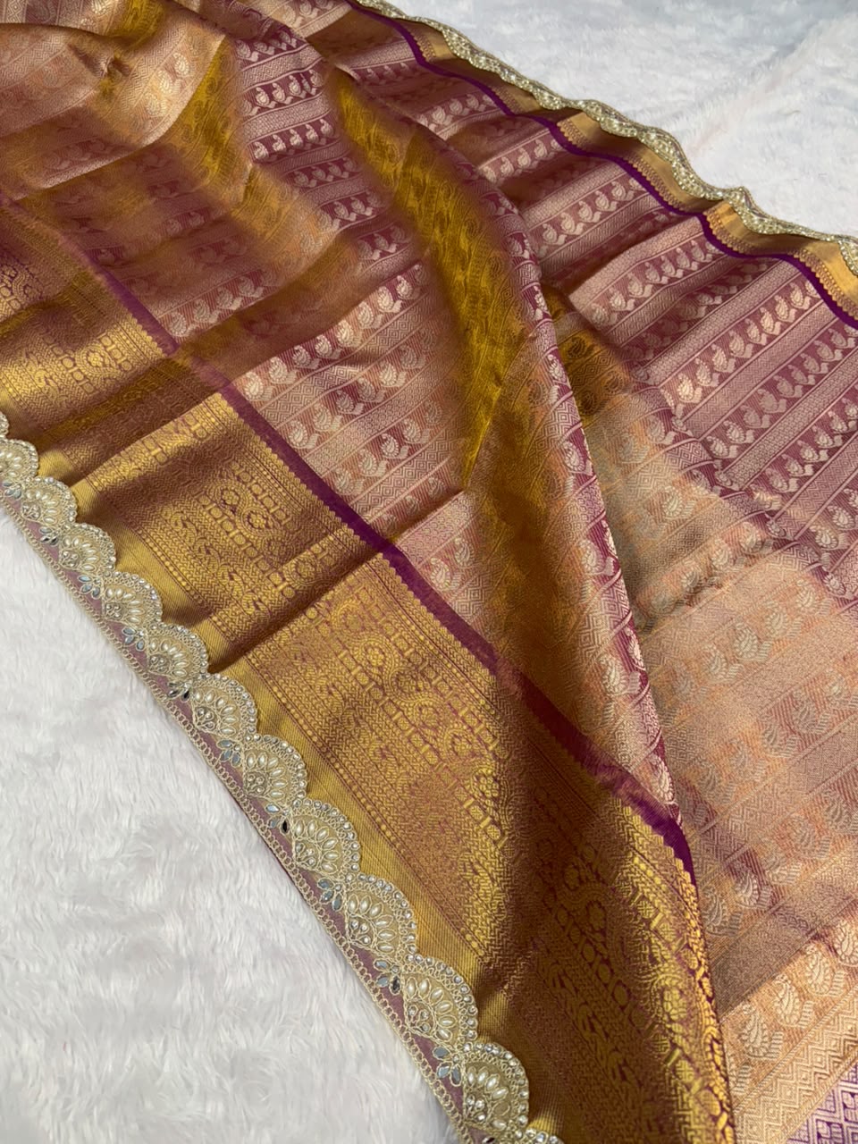 Soft Golden Banarasi Tissue Saree