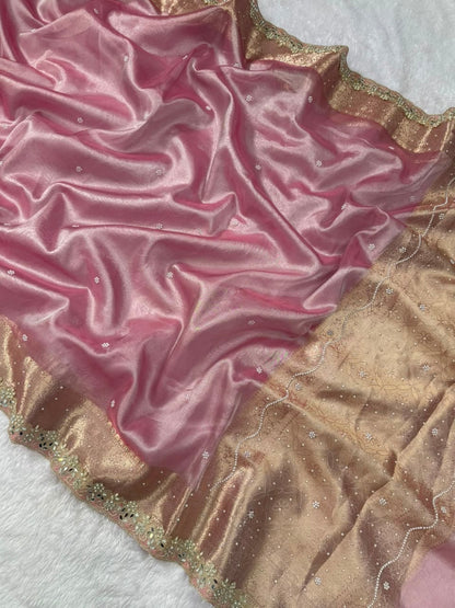Soft Pink Pearl Buti Tissue Saree