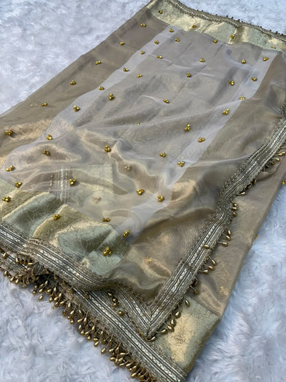 Silver & Ivory Banarasi Glass Tissue Gungroo Saree