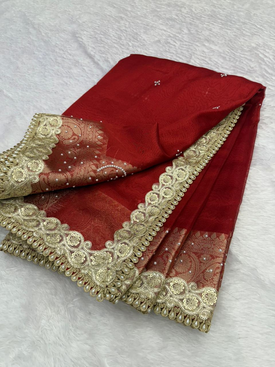 Royal Red Banarasi Tissue Saree