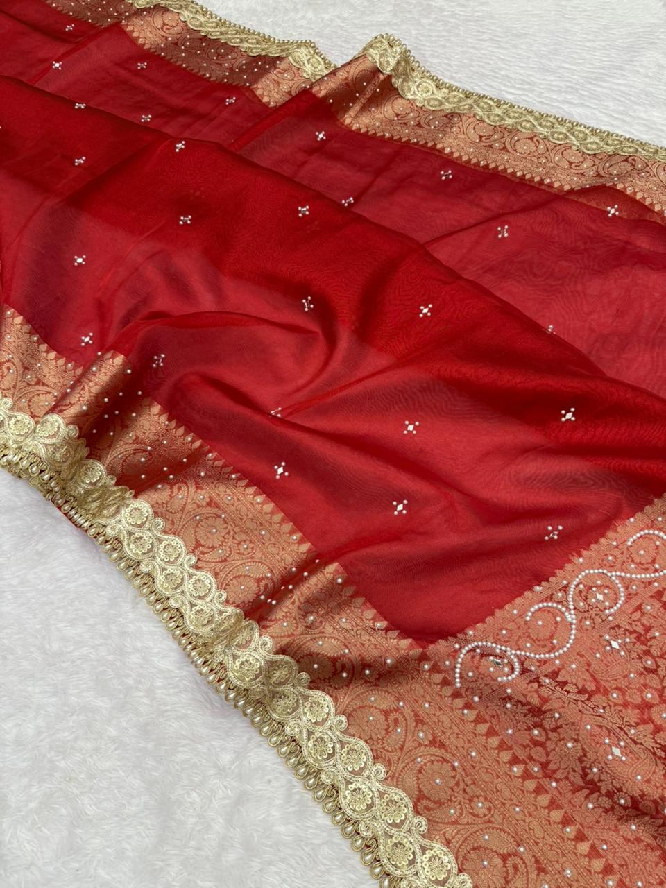 Royal Red Banarasi Tissue Saree