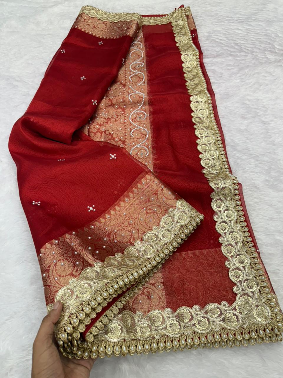 Royal Red Banarasi Tissue Saree