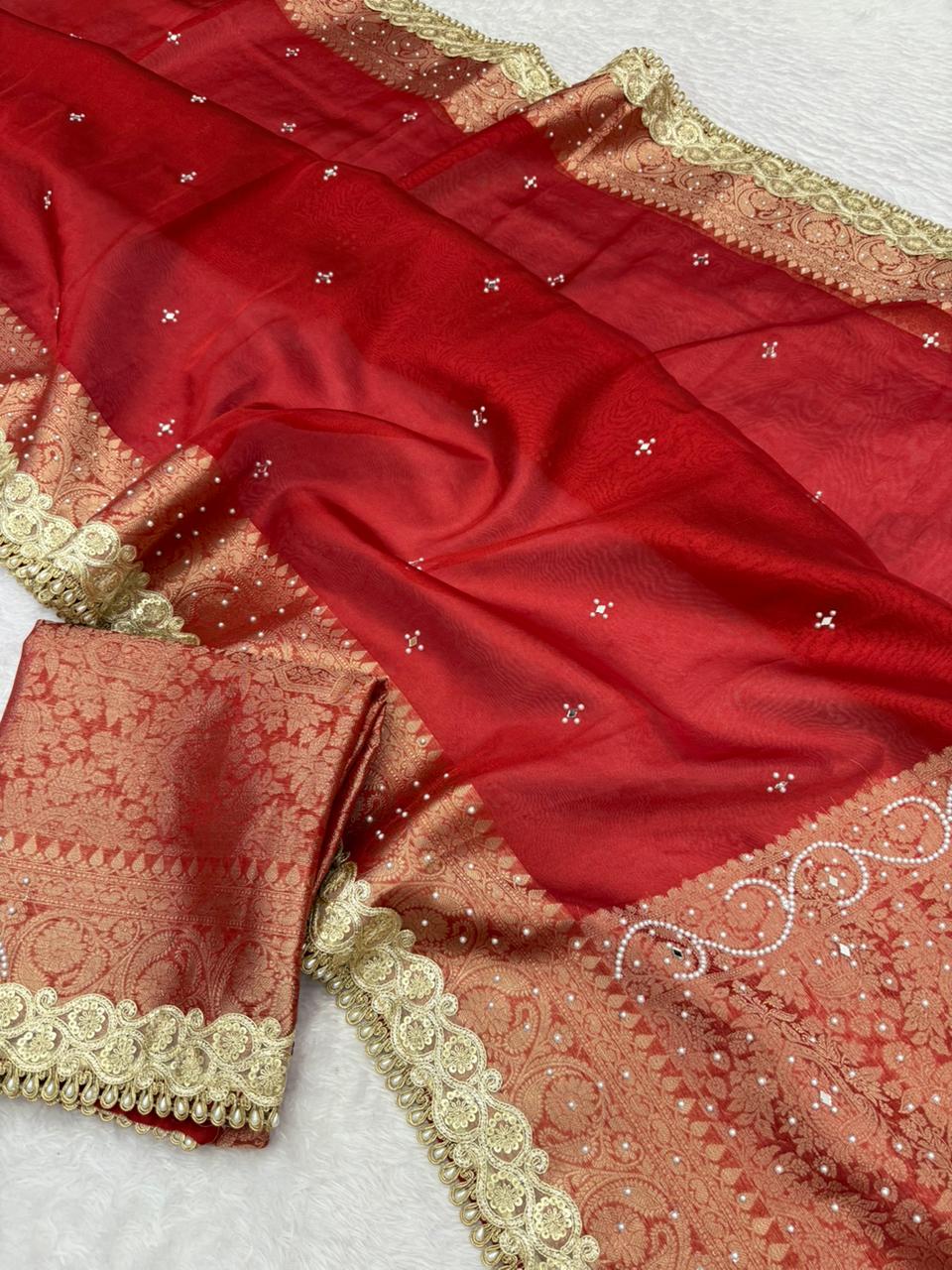 Royal Red Banarasi Tissue Saree