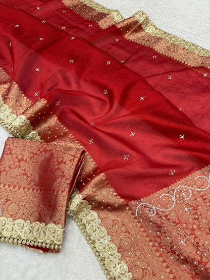 Royal Red Banarasi Tissue Saree