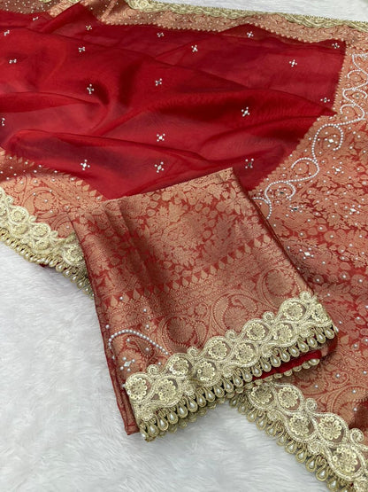 Royal Red Banarasi Tissue Saree