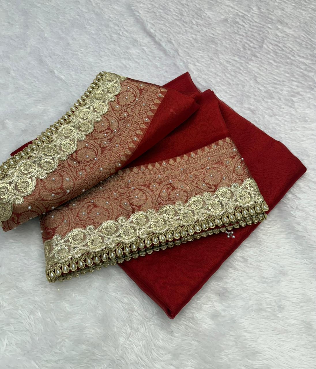 Royal Red Banarasi Tissue Saree