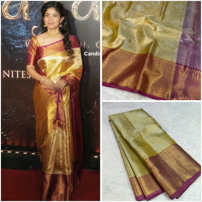 Gold & Magenta Tissue Saree