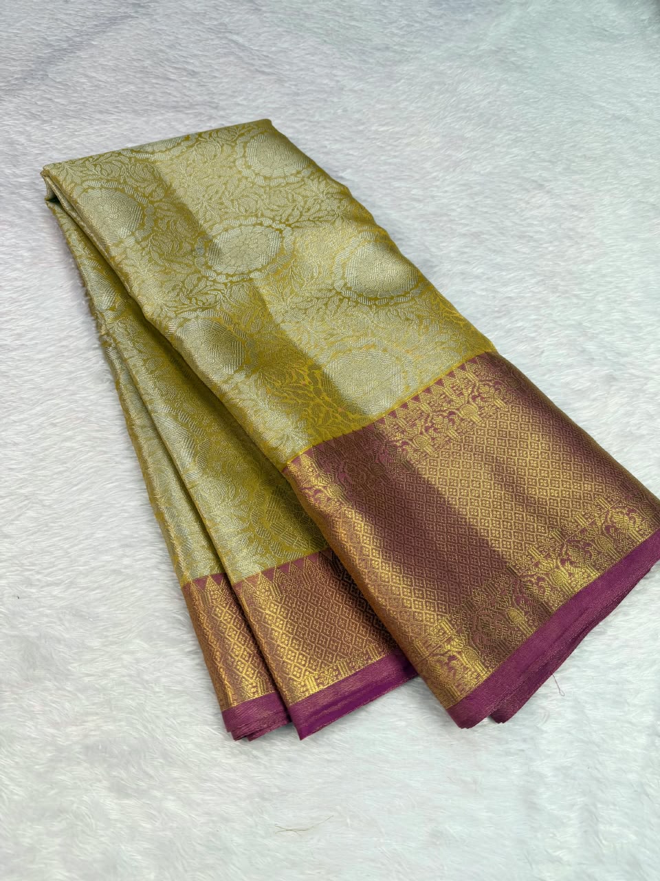 Gold & Magenta Tissue Saree