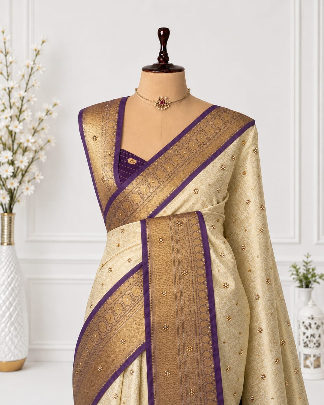 Banarasi Off-White Semi Silk Saree
