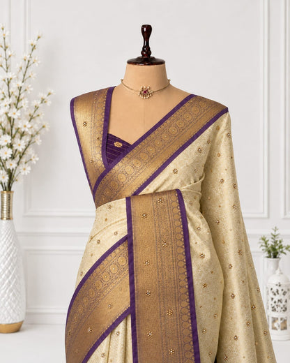Banarasi Off-White Semi Silk Saree