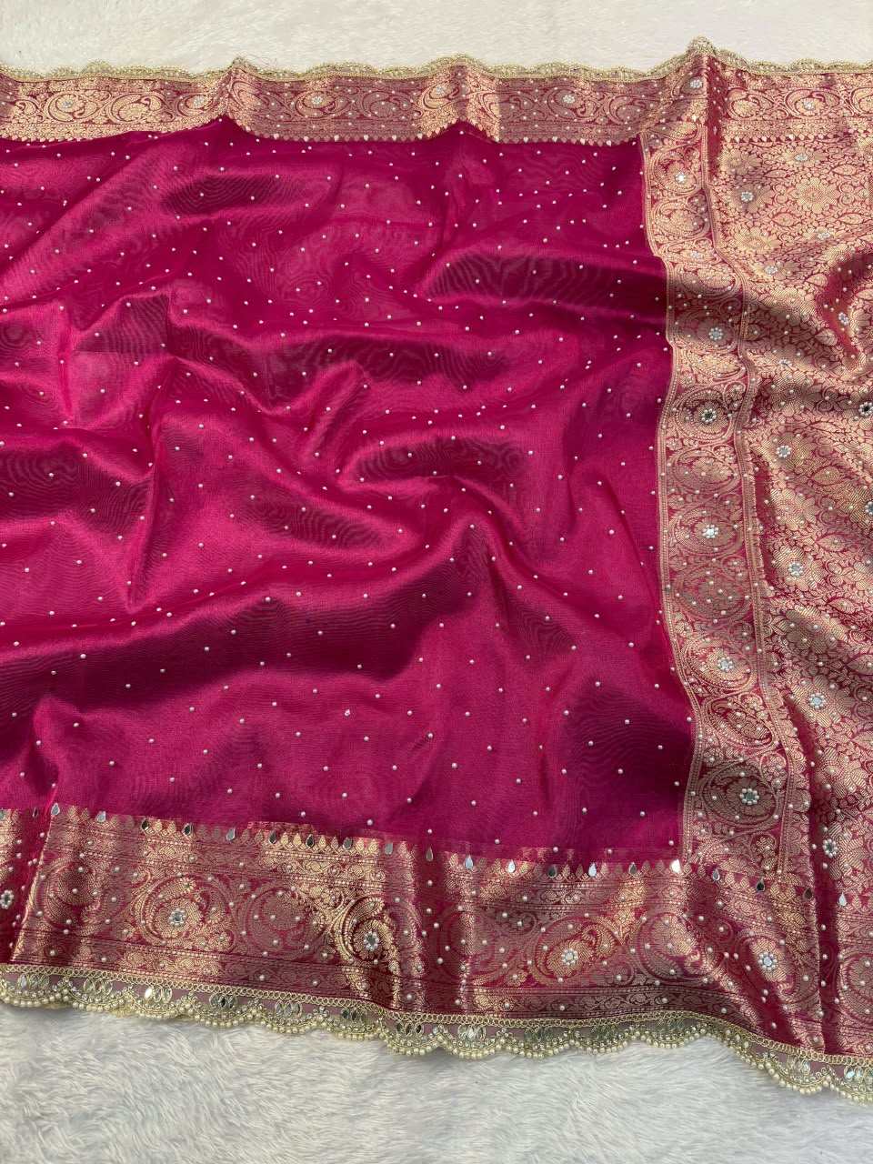 Hot Pink Tissue Saree
