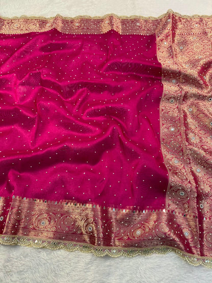 Hot Pink Tissue Saree