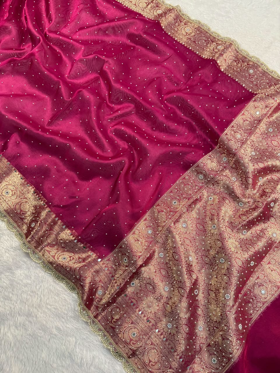 Hot Pink Tissue Saree