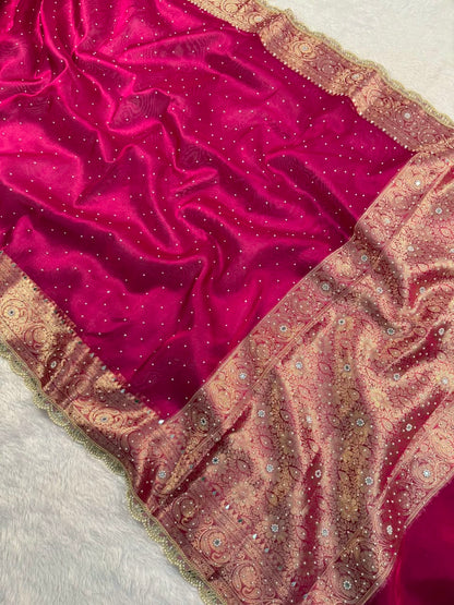 Hot Pink Tissue Saree