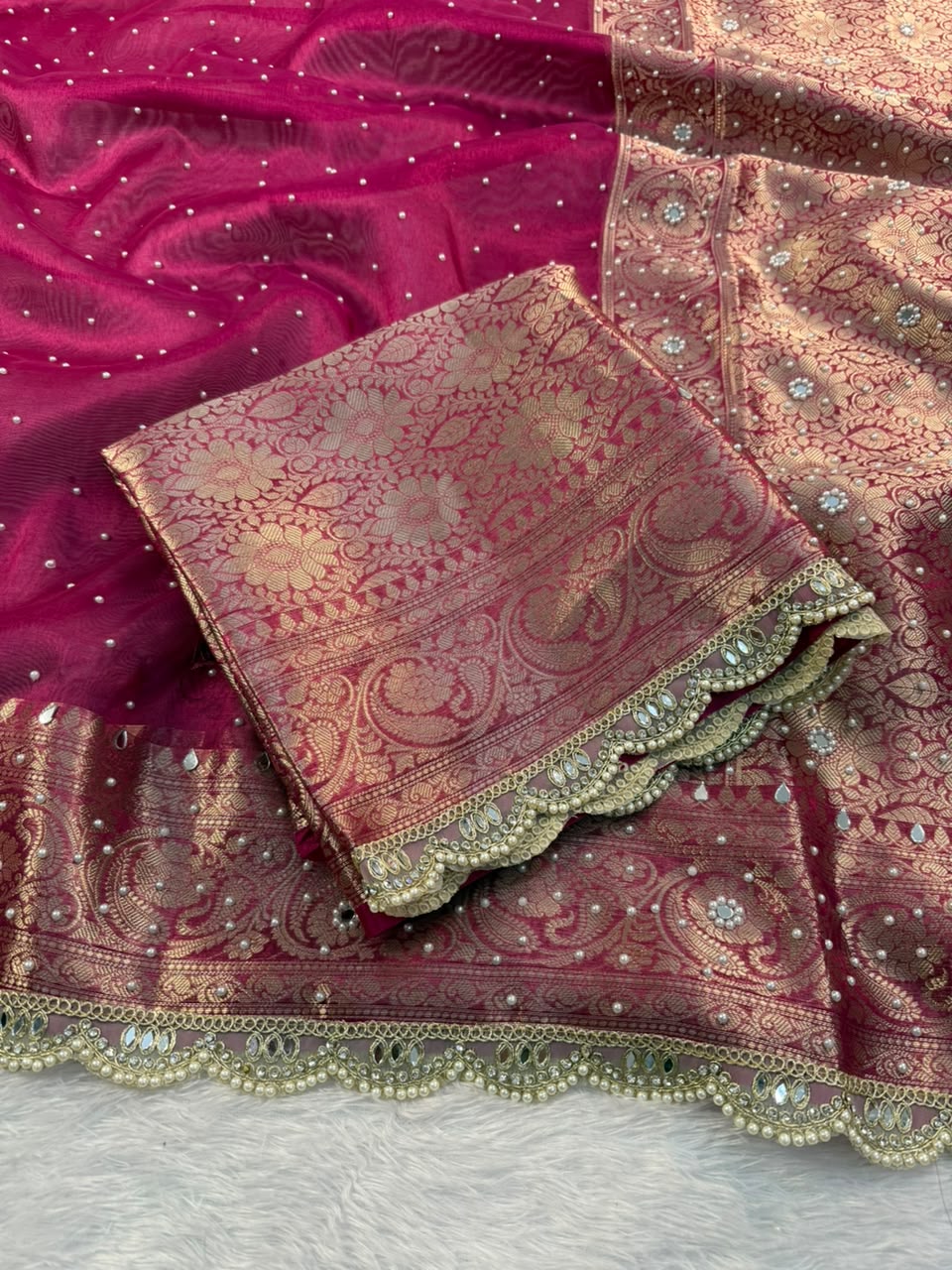 Hot Pink Tissue Saree