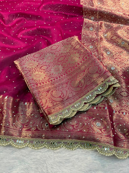 Hot Pink Tissue Saree