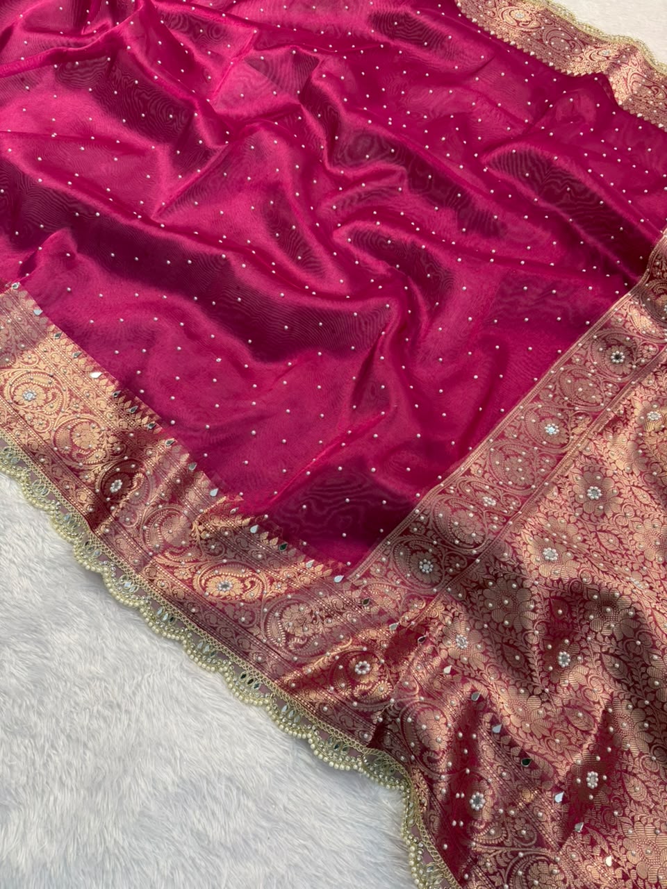 Hot Pink Tissue Saree
