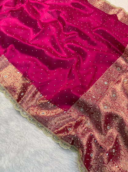 Hot Pink Tissue Saree