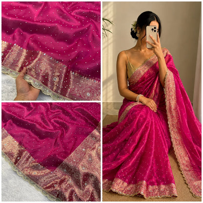 Hot Pink Tissue Saree