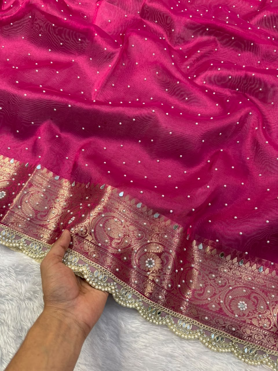 Hot Pink Tissue Saree