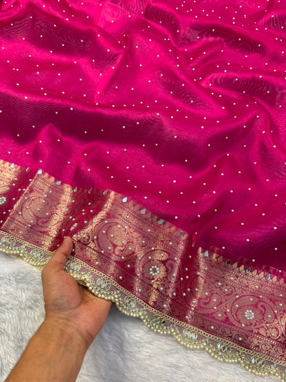 Hot Pink Tissue Saree