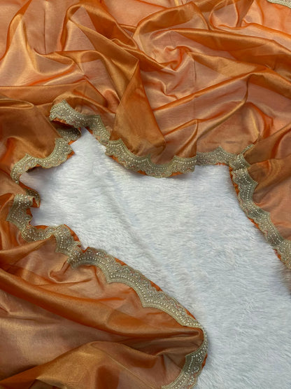 Elegant Scalloped Border Tissue Saree