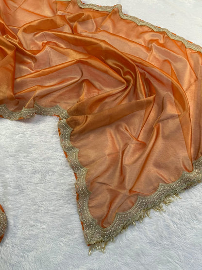 Elegant Scalloped Border Tissue Saree