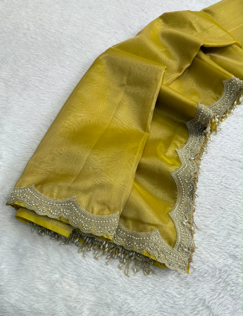 Elegant Scalloped Border Tissue Saree