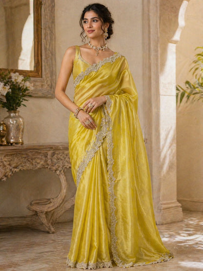 Elegant Scalloped Border Tissue Saree