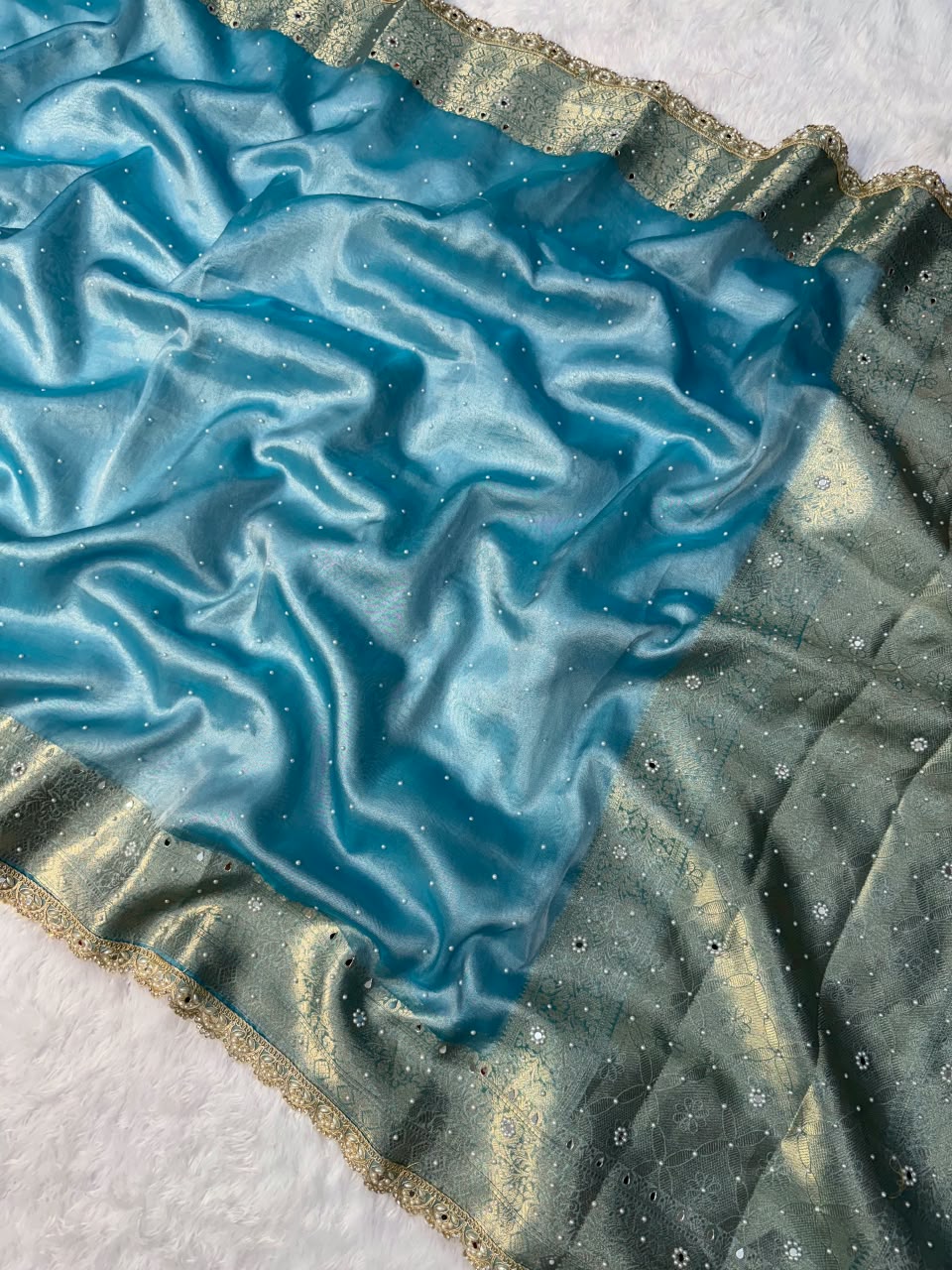 Hot Sky Blue Tissue Saree