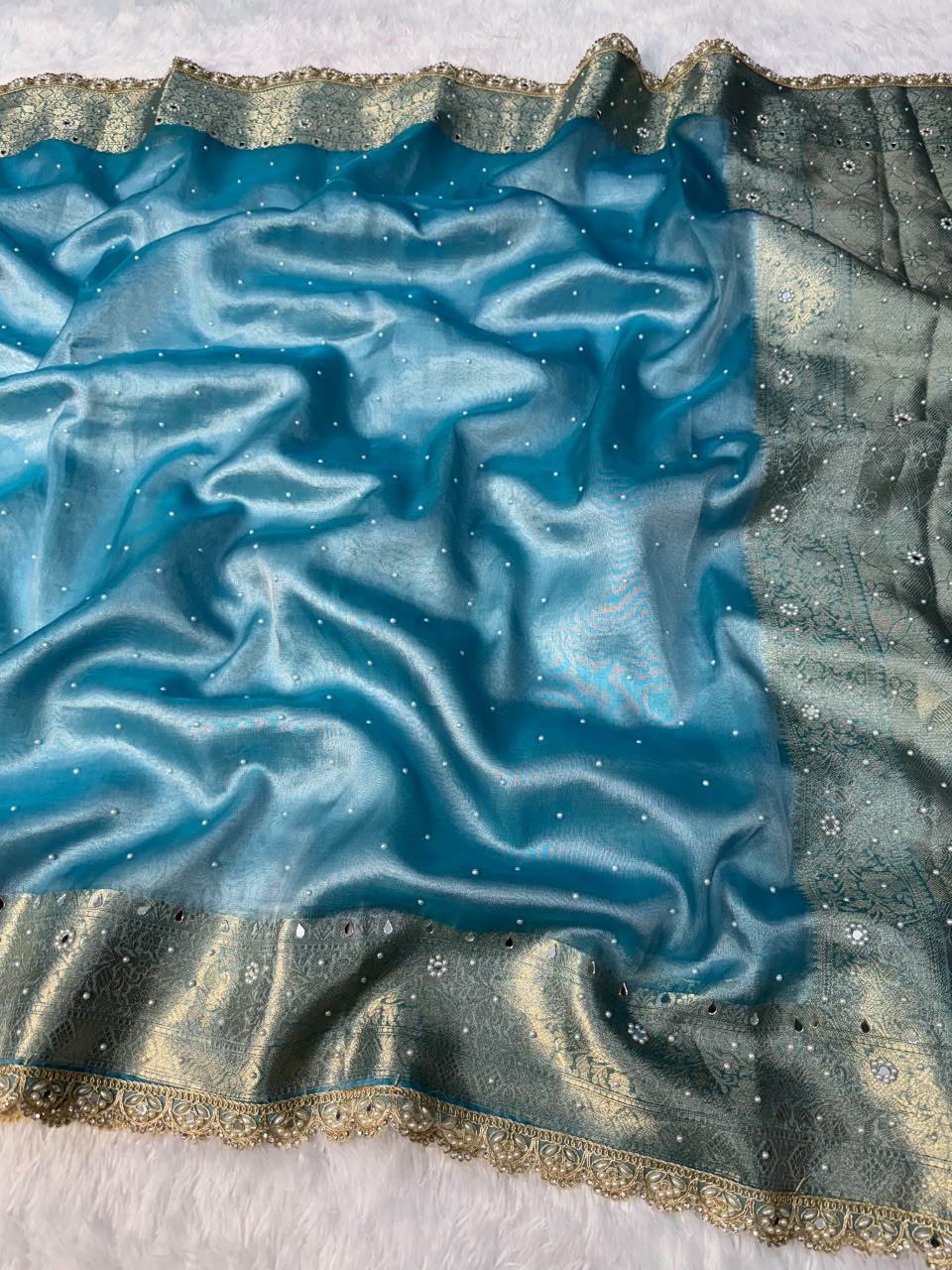 Hot Sky Blue Tissue Saree