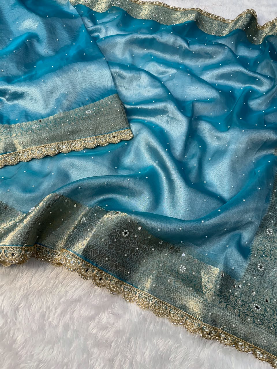 Hot Sky Blue Tissue Saree