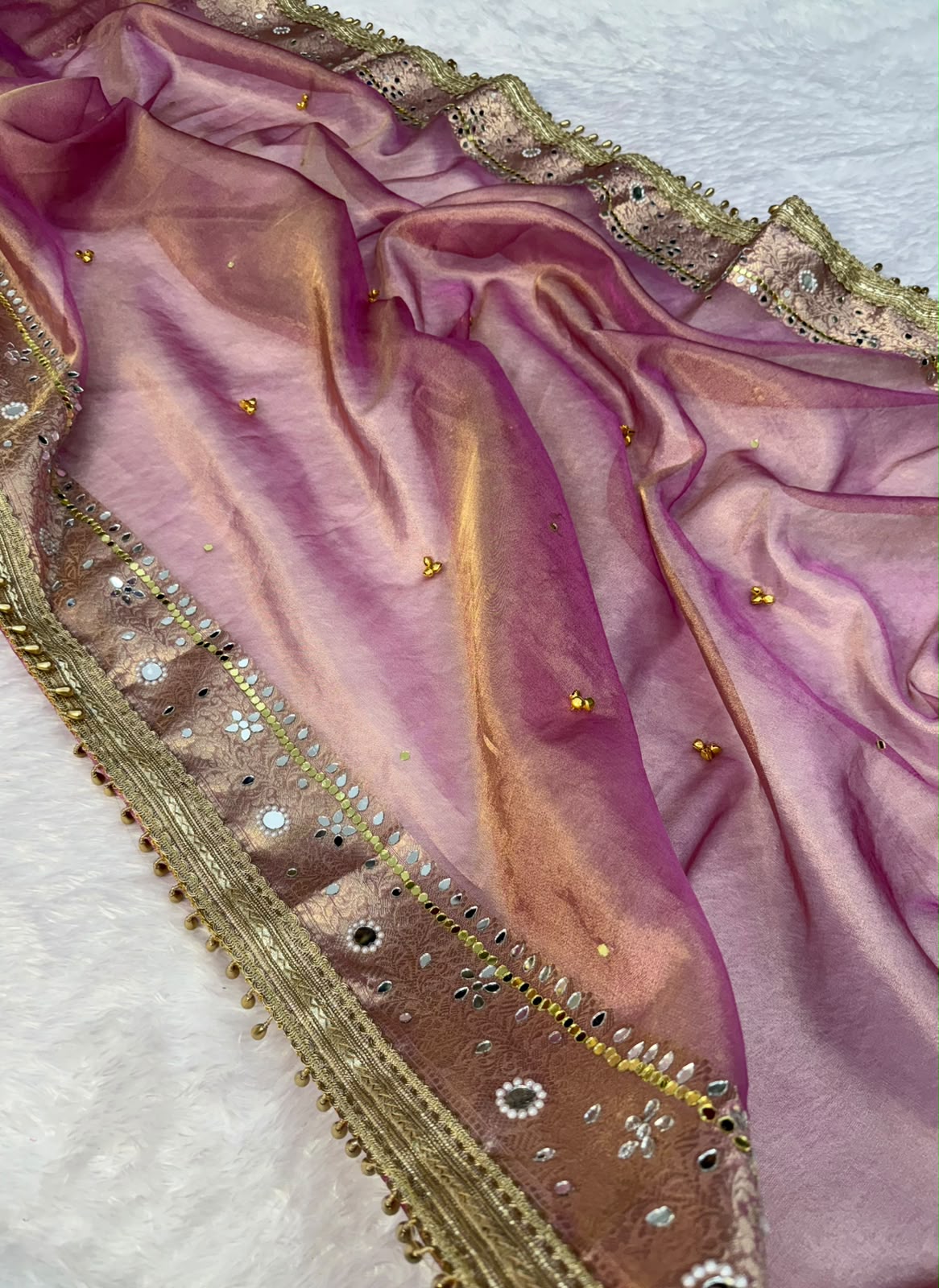 Royal Blush Pink Gungroo Tissue Saree
