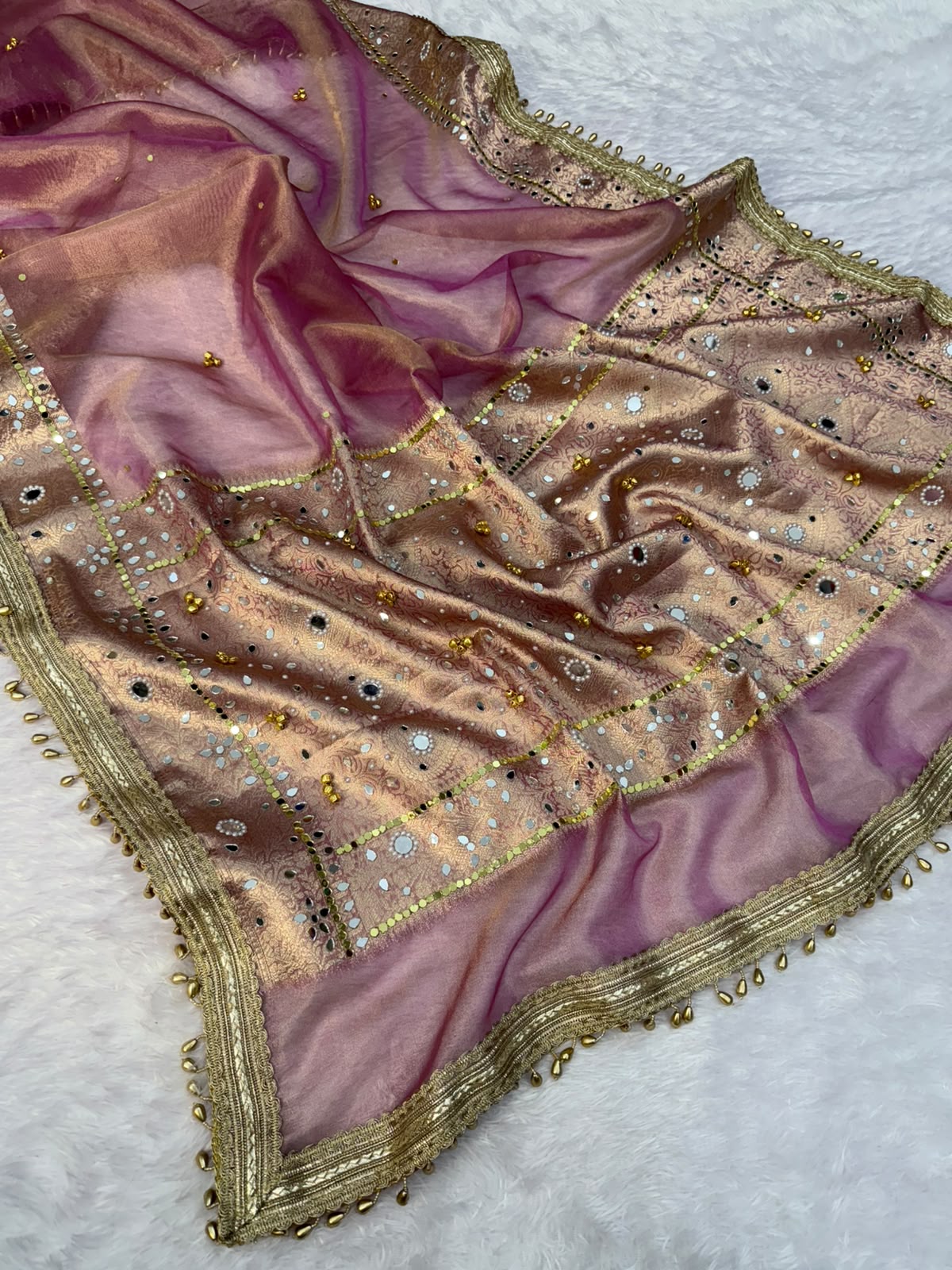 Royal Blush Pink Gungroo Tissue Saree
