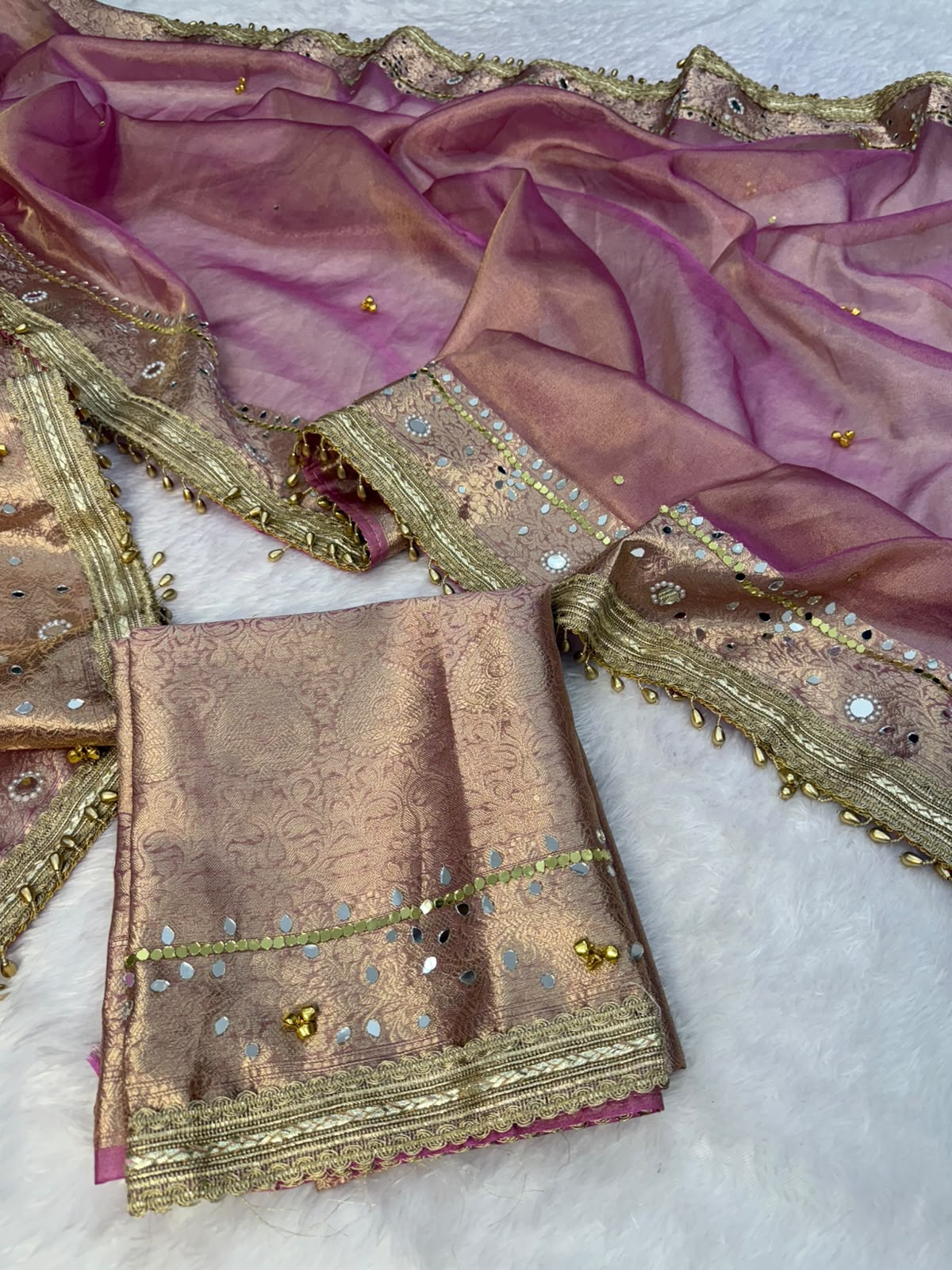 Royal Blush Pink Gungroo Tissue Saree