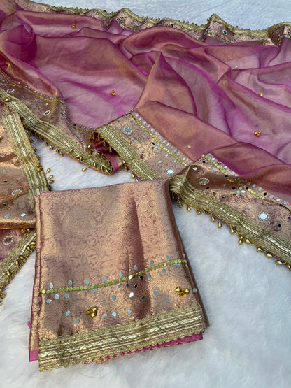 Royal Blush Pink Gungroo Tissue Saree