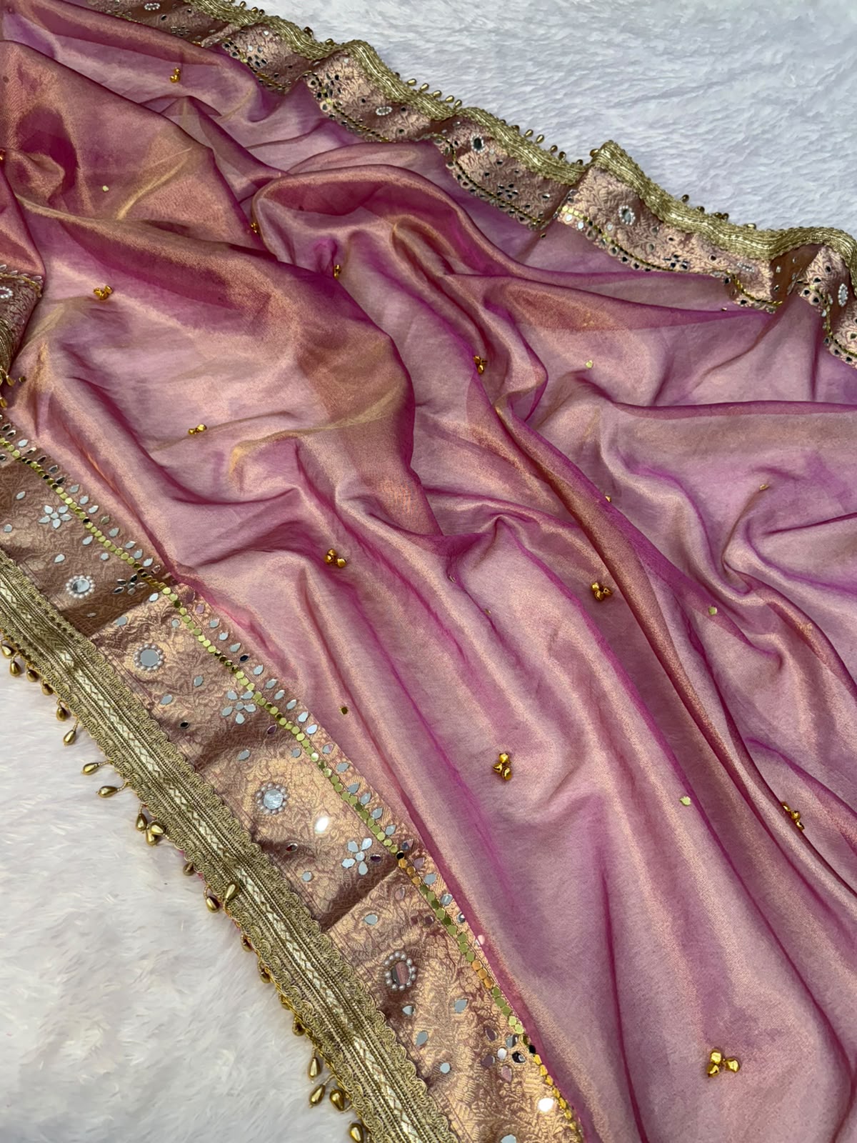 Royal Blush Pink Gungroo Tissue Saree