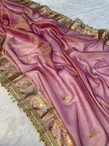 Royal Blush Pink Gungroo Tissue Saree