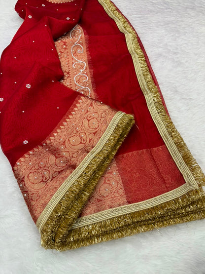 Red Banarasi Tissue Saree