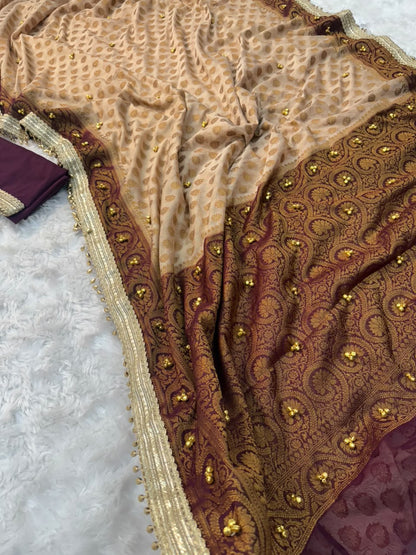 Champagne Beige Viral Ghungroo Georgette Saree
