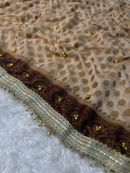 Champagne Beige Viral Ghungroo Georgette Saree