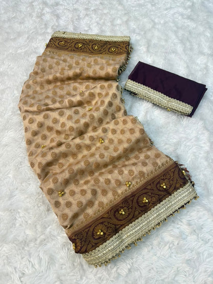 Champagne Beige Viral Ghungroo Georgette Saree