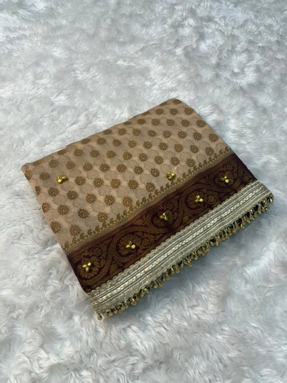 Champagne Beige Viral Ghungroo Georgette Saree