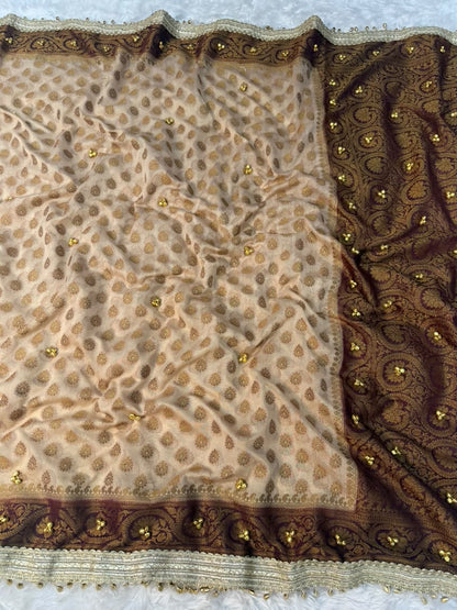 Champagne Beige Viral Ghungroo Georgette Saree